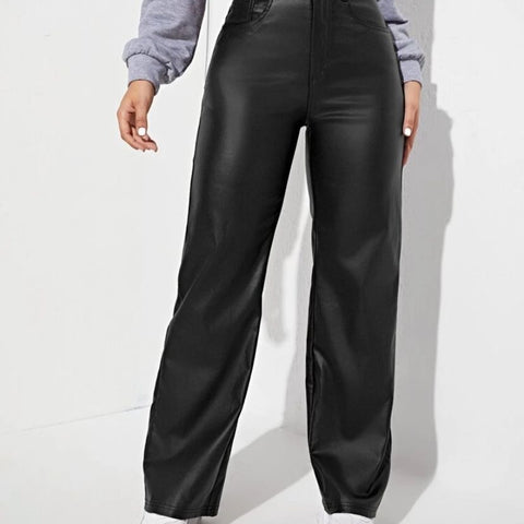 Calça Couro Sintético Wide Leg