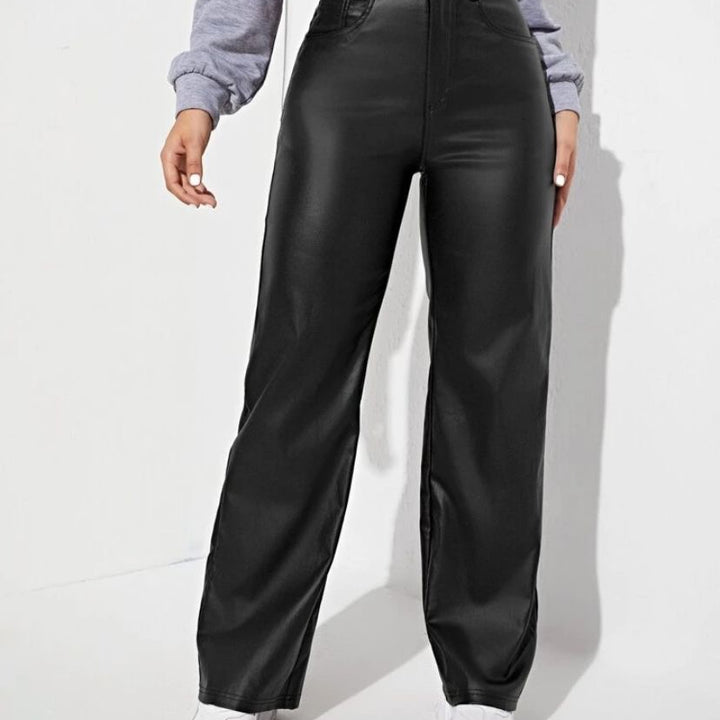 Calça Couro Sintético Wide Leg