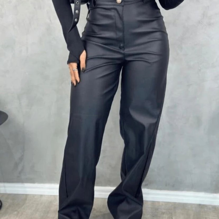 Calça Couro Sintético Wide Leg