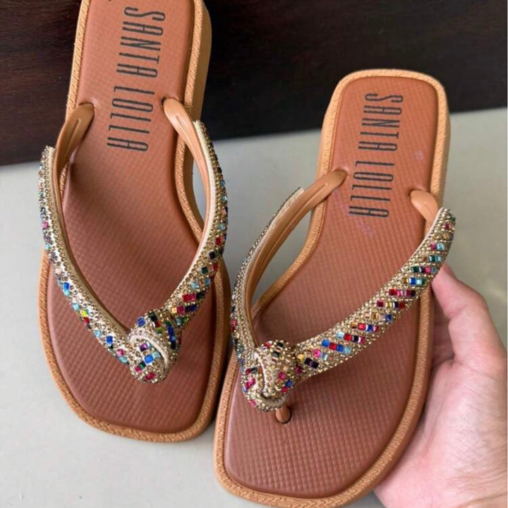 Sandália feminina com Nó Bico Quadrado