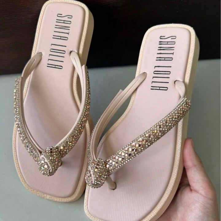 Sandália feminina com Nó Bico Quadrado