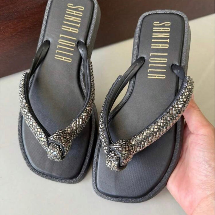 Sandália feminina com Nó Bico Quadrado