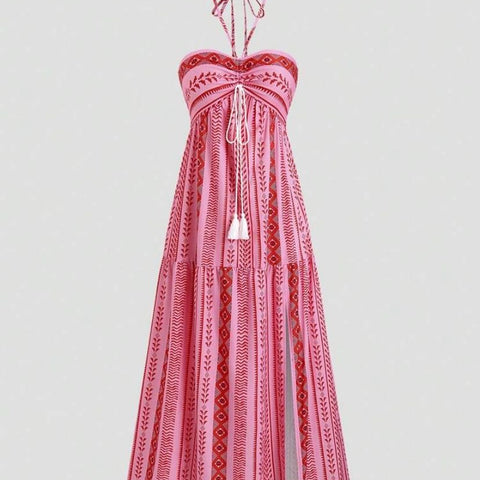 Vestido Boho Tribal com Estampa de Borlas