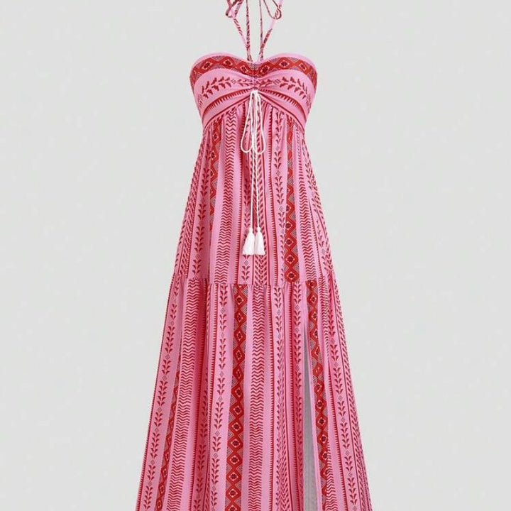 Vestido Boho Tribal com Estampa de Borlas