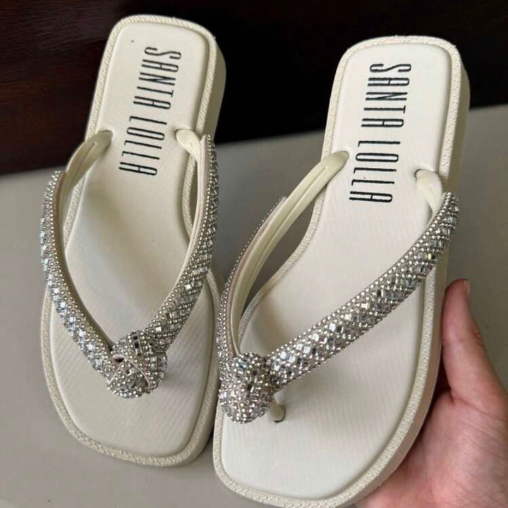 Sandália feminina com Nó Bico Quadrado